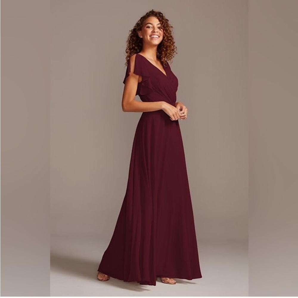 David’s Bridal Bridesmaid dress with flutter sleeve full skirt- size 8, wine